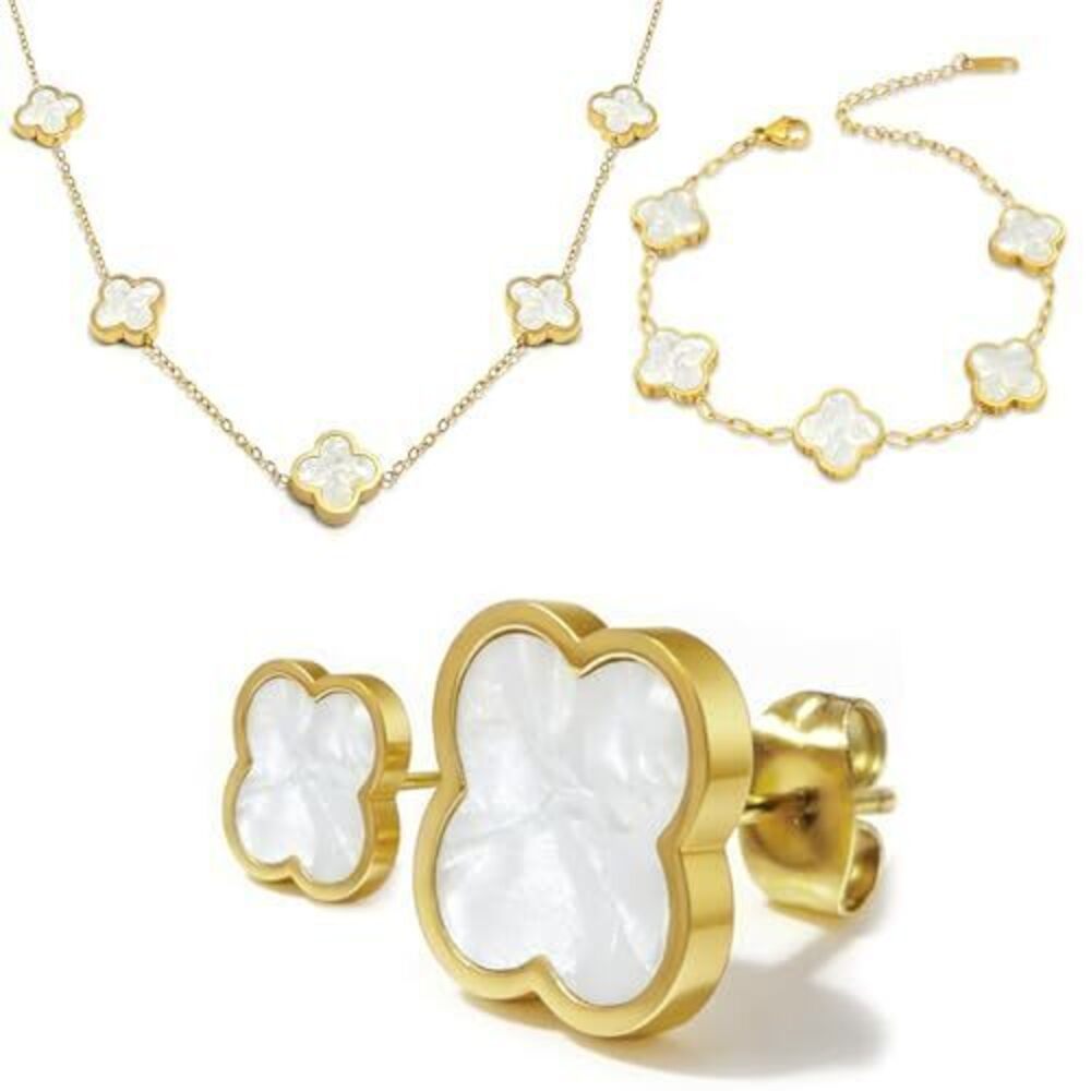 2593 18K Gold Plated Jewelry Set, Clover Necklace, Clover Bracelets